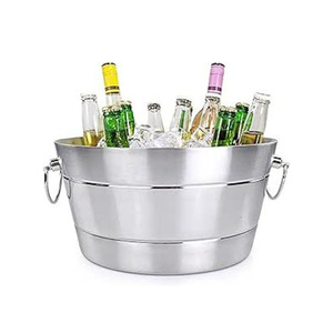 Premium Double Wall Stainless Steel Beverage Tub <b>With</b> <b>Lid</b> And Ring Handles Brushed Metal Party Ice <b>Bucket</b> Wholesale Supply - Product Image 3