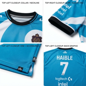 เสื้อแข่งอีสปอร์ตแบบพรีเมียม OEM ผลิตตามสั่ง 140-160 GSM โพลีเอสเตอร์ คอเสื้อแบบริบ ซับลิเมชั่น สำหรับทีมเกมมิ่งมืออาชีพ - Product Image 4
