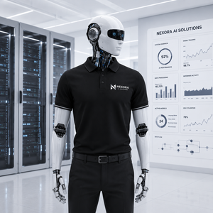 NEXORA Soluciones de IA, Tela de Poliéster/Algodón para Camisas |   Ropa de Trabajo Futurista para Empresas de IA y Robótica - Product Image 1