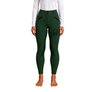Leggings d'équitation pour femmes vert foncé, taille haute, avec grip en silicone extensible et poches intégrées - Product Image 1