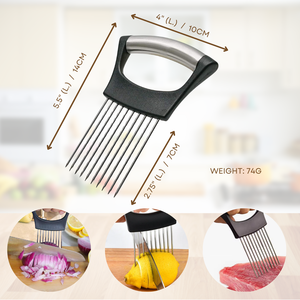 Support à oignon en acier inoxydable – Pince alimentaire multi-usage pour une découpe uniforme des oignons, citrons, tomates et viandes |   Tapis de cuisine antidérapant - Product Image 5