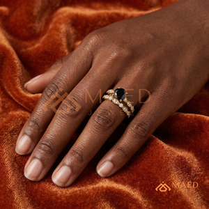 Bridal <b>Set</b> 2ct Round Black Moissanite Engagement <b>Ring</b> and Matching Band Vintage Marquise Dot Milgrain Band 14K <b>gold</b> <b>ring</b> - Product Image 2