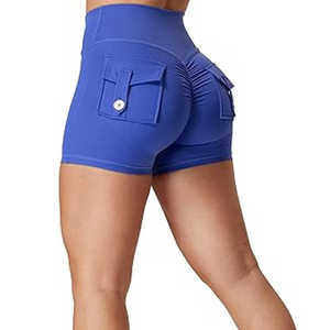 Shorts Deportivos de Yoga para Mujer, Cintura Alta, Color Gris Camuflaje, Estilo Cargo, Ajustados, Levanta Glúteos, Bolsillos con Botones, Secado Rápido - Product Image 4