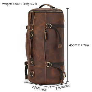 Vintage Genuine Leather Gym <b>Backpack</b> <b>Large</b> Capacity Retro Duffle Bag Zipper Shoulder Luggage for Travel Daily Use - Product Image 2