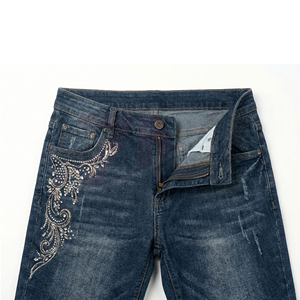 High Quality Men Embroidered Rhinestone Denim Shorts Stone Embellished Jean Shorts Custom Fashion Apparel Factory Supplier - Product Image 3
