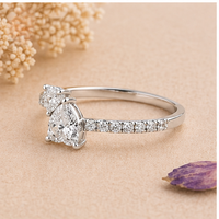 Anillo Toi et Moi con Diamante en Forma de Pera, Oro de 14K/18K, Anillo de Compromiso con Doble Piedra y Banda Pavé, Joyería para Mujer