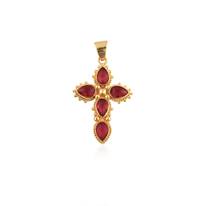 Colgante de Cruz Inspirado en la Cruz de Cristo con Gema de Cuarzo Rubí, Chapado en Oro de 18K, Cruz Sólida Ortodoxa, Amuleto de Joyería para Niños - Product Image 1