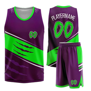 Conjunto de Uniforme de Baloncesto Sublimado Personalizado, Morado y Verde, Sin Mangas, de Secado Rápido, para Adultos, Unisex, Ropa de Equipo - Product Image 1