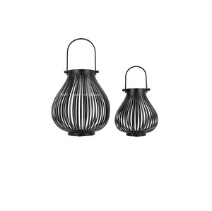 Linterna de vela de hierro de Metal decorativa de lujo con acabado negro para decoración de iluminación de boda y Navidad linterna colgante - Product Image 1