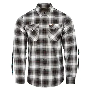 Camisa de franela con logo personalizado para hombre, estilo jersey de carreras/motocicleta, con bolsillo de parche, dobladillo curvo, estampado a cuadros y manga larga. - Product Image 4