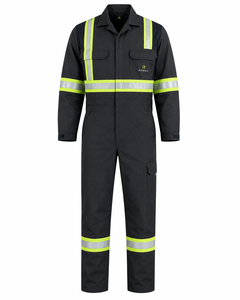 Navy Blue Lime Yellow Hi Vis Spandex <b>Waterproof</b> Industrial Work Coverall Heavy Duty Mechanic <b>Overall</b> Cargo Pockets Hidden Snap - Product Image 1