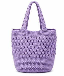 Bolso Tote Azul de Ganchillo, Color Sólido, Estilo Bohemio, Abierto, para Playa, Verano, Bolso de Mano para Mujer - Product Image 4