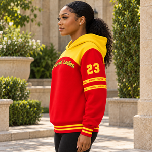 Custom NSPDK Sorority Sisterhood <b>Hoodie</b> Embroidered Logo on Front <b>Red</b> and Gold Color Short Sleeve Cotton for Female - Product Image 2