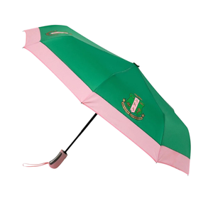 AKA Automatic Mini Hurricane <b>Umbrella</b> <b>Windproof</b> Folding Travel <b>Umbrella</b> Green Pink Embroidered Crest Compact Design - Product Image 1