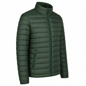 Unisex Green Puffer <b>Jacket</b> Hooded Zipper Closure Windproof Eco-Friendly Waterproof Casual Winter Solid Color Cotton Filling - Product Image 5