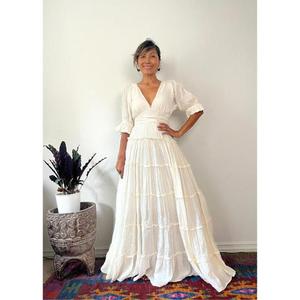Vestido Maxi Boho Casual de Algodón para Verano, Cintura Natural, Escote en V Profundo, Largo hasta el Suelo, Transpirable, Ecológico, Antiarrugas - Product Image 3