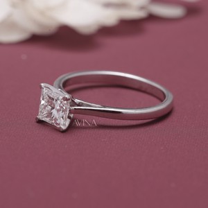 IGI Certified Princess Cut Diamond Solitaire Engagement - Wedding <b>Ring</b> in 14K White / Yellow & Rose Gold - Product Image 2