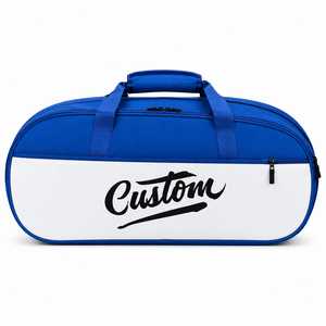 Sac de voyage en toile bleu et blanc avec logo personnalisé, fermeture à glissière, compartiment imperméable pour chaussures, grande capacité, sac de sport - Product Image 1