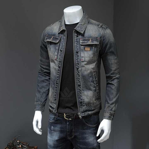 <b>Men's</b> Washed Grey <b>Denim</b> <b>Jacket</b> Full Zip Slim Fit Casual Streetwear Outerwear - Product Image 5