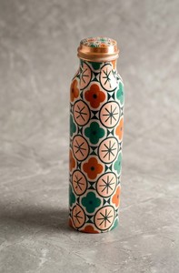 <b>Pink</b> Crystal Stone Print Copper Water <b>Bottle</b> Pure Copper Drinking <b>Bottle</b> Designer Gemstone Pattern Copper Flask Eco Friendly - Product Image 2