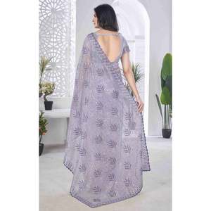 Saree DE TRABAJO DE Bordado de hilo multicolor de diseñador para ropa de fiesta en un elegante vestido de carrera - Product Image 4