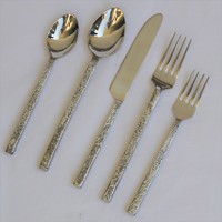 Ensemble de couverts de luxe en acier inoxydable |   Ensemble de couverts de mariage en ivoire à motif champêtre avec poignée torsadée (fourchette, cuillère, couteau)