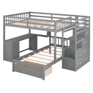 Full Over Twin <b>Bunk</b> <b>Bed</b> <b>with</b> <b>Desk</b> Drawers and Shelves in Gray for <b>Kids</b> - Product Image 5