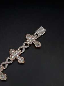Luxury Two Tone Gold Cross Link <b>Bracelet</b> Baguette Lab Grown Diamond Pave Setting Iced Out Hip Hop Religious Charm <b>Infinity</b> Chain - Product Image 4