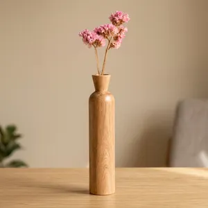 Vase en bois artisanal pour la décoration de la maison |   Grand vase décoratif pour fleurs avec finition en grain de bois naturel - Product Image 4