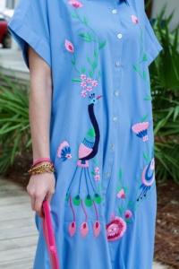 Robe à fleurs bleue Suzani pour femmes et filles Impression numérique Tissé Taille Décoration à glissière lavable naturelle - Product Image 2