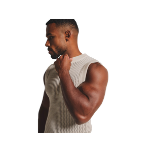 Camiseta sin mangas de punto para hombre, cuello redondo, color liso, transpirable, estilo casual, diseño calado - Product Image 1