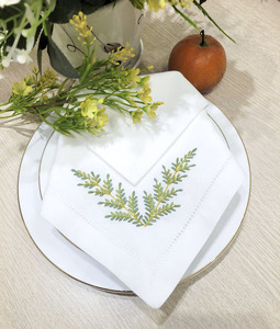 Servilletas de Tela Bordadas Personalizadas al por Mayor con Hojas Verdes, Servilletas de Algodón para Cena, Servilletas de Tela con Dobladillo para Eventos en el Hogar y Bodas - Product Image 5