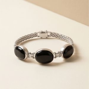 Minimalist Gold Plated <b>Beaded</b> <b>Bracelet</b> with Black Onyx Stones Mainly Composed of Jade Opal Amethyst Quartz Number Shape Pattern - Product Image 2