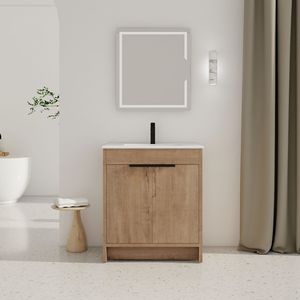 Mobile Bagno Freestanding da 30 Pollici con Lavabo in Ceramica Bianca e 2 Ante con Chiusura Ammortizzata BVB02430IMO BL9075B KD PACKING - Product Image 1