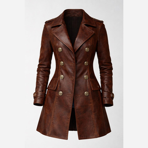 Abrigo largo de cuero para mujer, ropa de moda de invierno, chaqueta de cuero para mujer, ropa exterior de invierno, prenda exterior de cuero genuino para invierno - Product Image 1