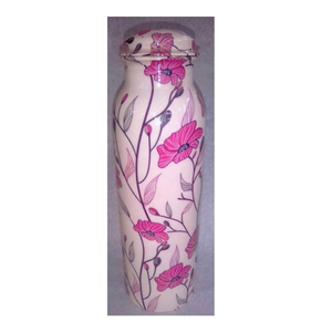 Bouteille en cuivre noire imprimée de fleurs avec 2 verres, bouteille d'eau en cuivre pur, vente en gros, 1 litre, bouteille en cuivre peinte - Product Image 4