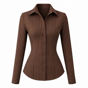 Camisa de Vestir de Manga Larga a Rayas para Hombre, Cuello Camisero, Tela Popelina, Ropa Formal de Otoño - Product Image 4