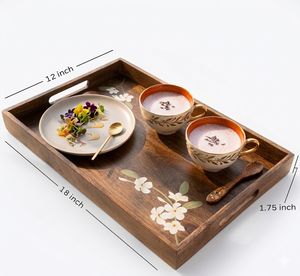 Bandeja de Servir Cuadrada de Madera Sólida Natural, Hecha a Mano, Ecológica, Duradera, Pintada a Mano, Decorativa para Mesa de Centro, Desayuno, Té - Product Image 4