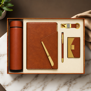 Premium Leather Gift Set <b>for</b> <b>Men</b> Custom Logo Handmade Luxury Corporate Gift Notebook Pen <b>Wallet</b> Keychain-Silk Screen Printing - Product Image 1