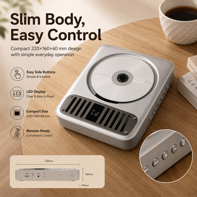 Portable Retro CD Player with Built-in Battery Speaker FM Radio and Remote Control