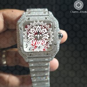 Charm_Jewels Luxury Stainless Steel Tonneau <b>Watch</b> 42mm Analog Sapphire Crystal <b>Diamond</b> Bezel Leather Band Quartz Movement - Product Image 1