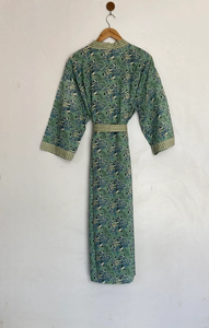 Bata Kimono de Algodón 100% para Mujer, Estampado de Bloques Textil Naaz, Diseño de Dibujos Animados, Hecha a Mano, ODM, Cuello en V, Cintura Elástica, Larga, para Verano - Product Image 5