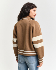 Chaqueta de punto estilo universitario para mujer, personalizada, cálida y de moda, con bolsillos con ribete. - Product Image 6