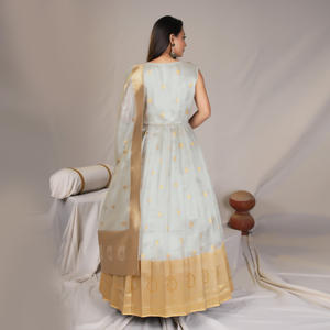 Robe longue en soie Banarasi avec tissage Zari riche, tenue de fête ethnique, robe longue avec ensemble dupatta - Product Image 4