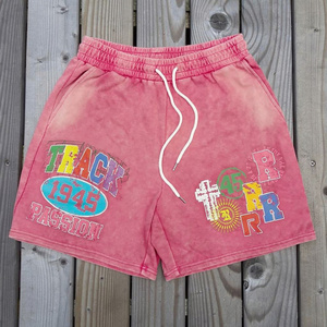 Shorts de sport pour hommes en maille avec imprimé graphique, 100 % coton, brodés, anti-plis, respirants, pour la gym et la course à pied - Product Image 4