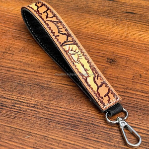 Muñequera Concho de cuero mecanizada a mano de tendencia de lujo para llaveros de piel de vaca occidental de mujer para llaves de coche Cordón de cuero genuino - Product Image 6