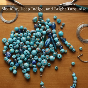 Perles en verre soufflé de différentes tailles, couleur turquoise |   Perles fantaisie multi-formes artisanales pour la fabrication de bijoux, bracelets, artisanat DIY - Product Image 5