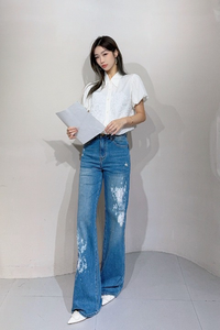 Pantalones Vaqueros de Algodón Sueltos Personalizados para Mujer, Transpirables, de Cintura Alta, Corte Recto, con Cierre de Cremallera, Estilo Casual, Lavables, para Otoño y Primavera - Product Image 3