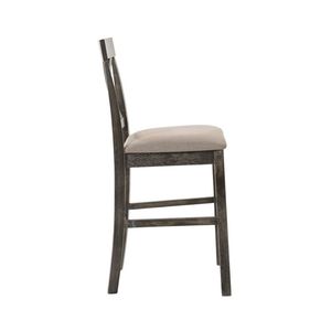 Set di 2 Sgabelli da Bar Alti con Seduta Imbottita in Lino, Colore Beige e Grigio Anticato, con Seduta Confortevole - Product Image 4