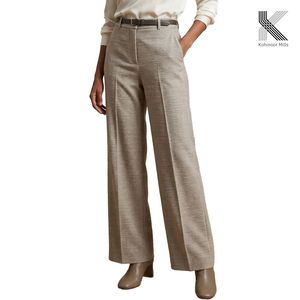 Women Wide Leg Trousers Cotton Spandex Dobby Fabric Pants 215GSM Stretch Fit OEM ODM - Product Image 1